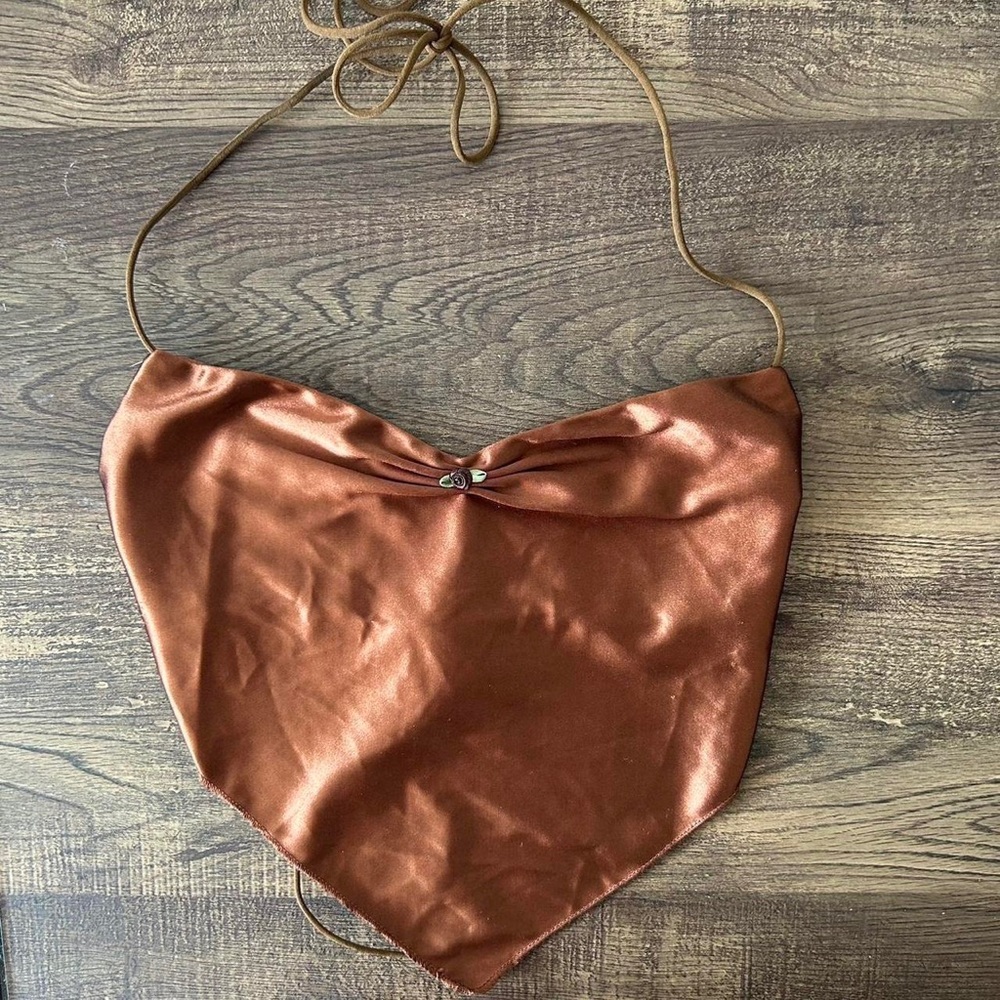 Elegant Brown Satin Halter Top from Cider